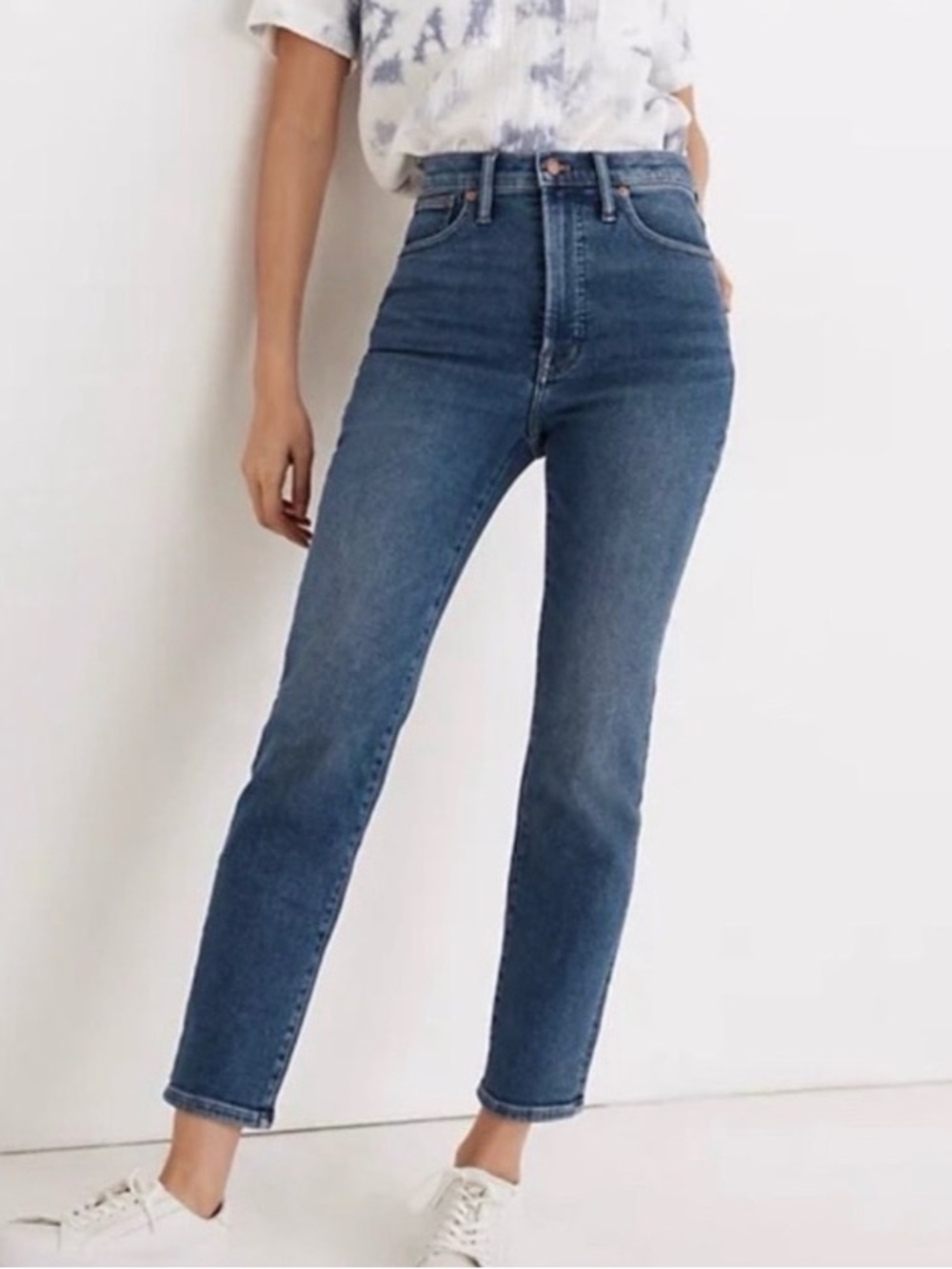 Madewell The Perfect Vintage Crop High-Waist Straight Jeans in Medium Blue, 26